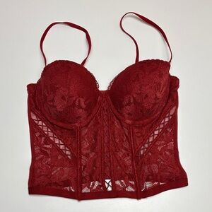 La Senza Red Lace Push-Up Lingerie Bustier Corset Top, Size M,